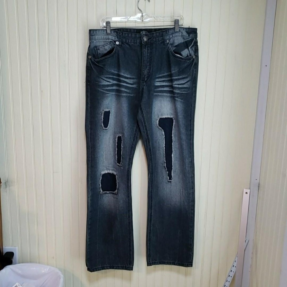Raw Diamond Jeans Mens 36x32 Gray Slim Fit Straight Denim Distressed Charcoal